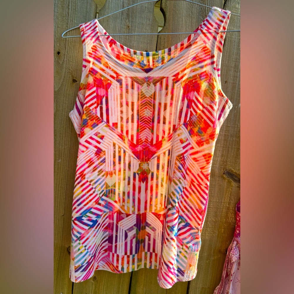 Women’s sleeveless top, bright colors, soft polyester knit, NWOT- size Small